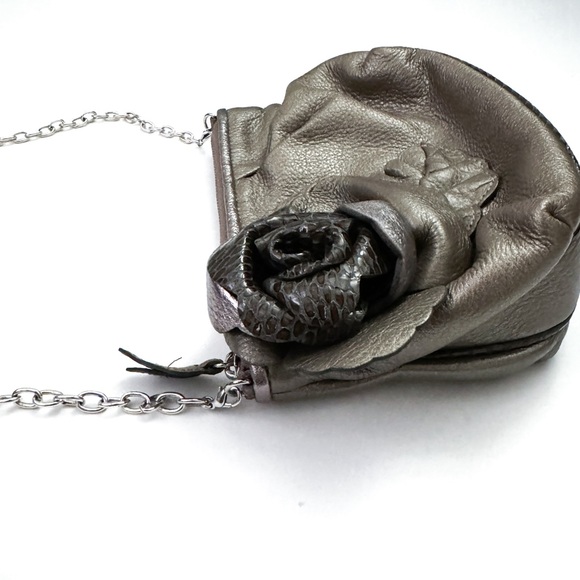 Brighton Rhapsody Pouch Silver Leather Rose Chain Mini Shoulder Bag - Picture 5 of 7